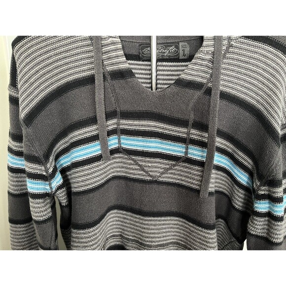 Retrofit Men's Knit Pullover Hoodie Sweater Gray Blue Striped Size Large - Picture 3 of 6